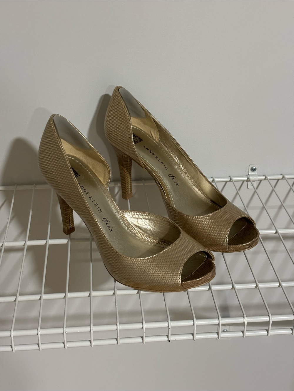 Anne Klein Metallic Gold Peep-Toe Pumps